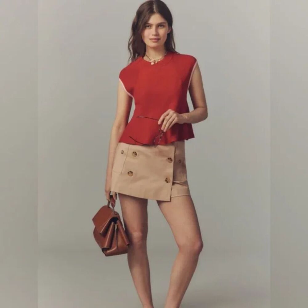 Red Pink Anthropologie Maeve Knit Peplum Sweater Muscle Tank (NWT)